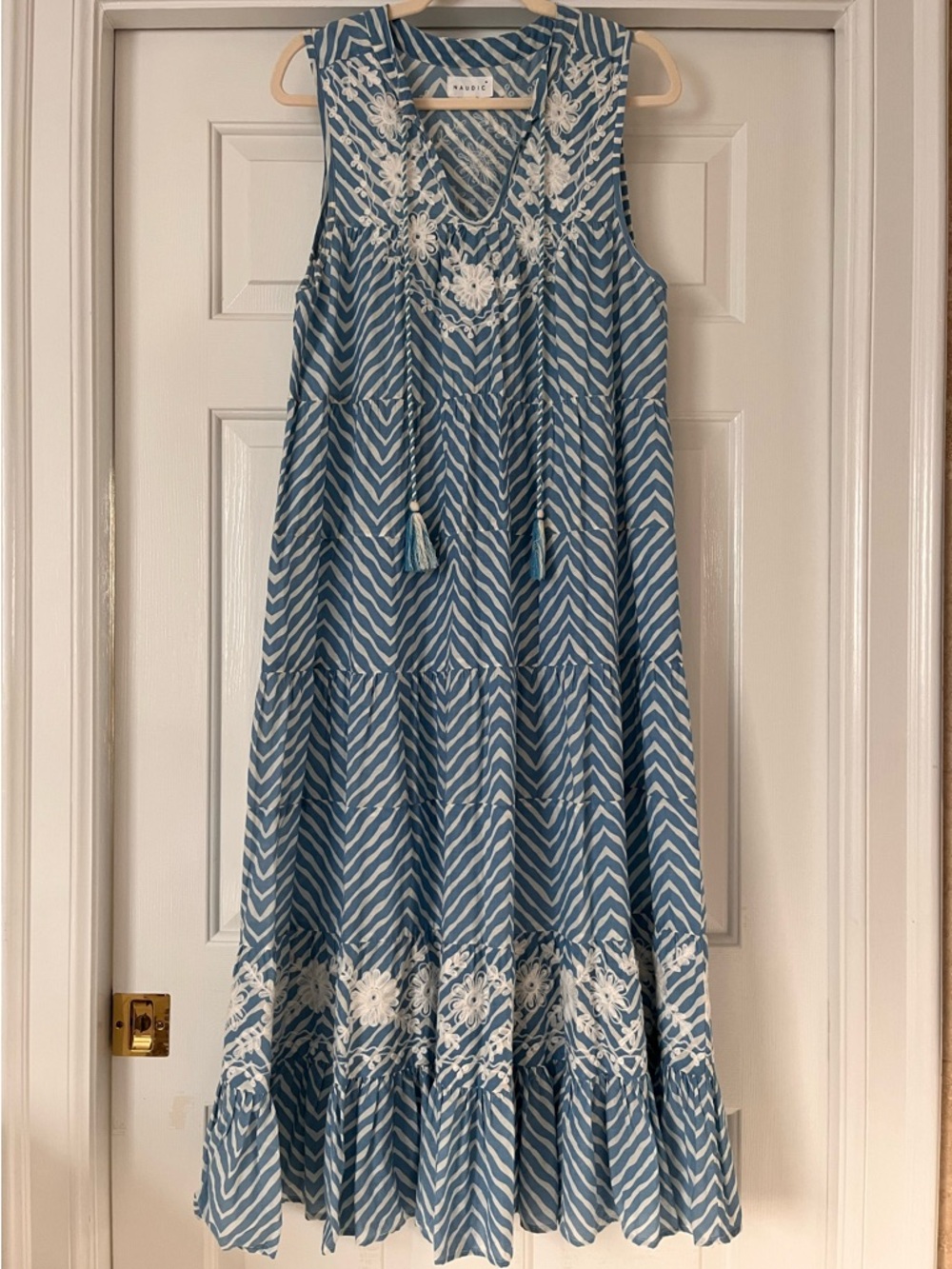 Naudic Lulu Maxi Ocean Embroidery Cotton Dress, size M